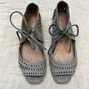 JEFFREY CAMPBELL LASER CUT ESPEJO WEGDE SANDALS 7